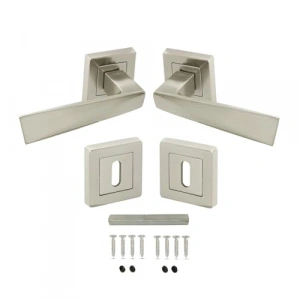 Nikel İnox Kare Rozetli Oda Kapı Kolu, 1 TAKIM