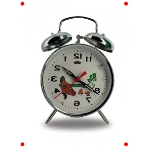 Nostaljik Kurmalı Çift Çanlı Çalar Saat - Tuk Desenli