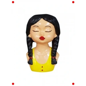 Örgülü Saçlı Kız Figürlü Dekoratif Saksı