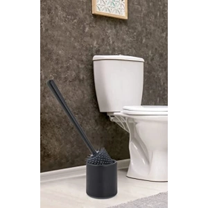 Oval Siyah Silikon Tuvalet Fırçası - Modern ve Kullanışlı