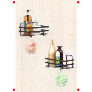 Paslanmaz Yapışkanlı Tek Katlı  Rafı Seti 2 Adet Siyah