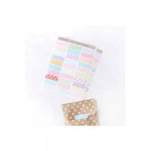 Pastel renklerde şekilli sticker bant, 1.4x4.5 cm boyutunda, 2 sayfa