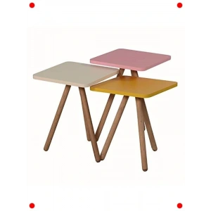 Pastel Ton Üçlü Ahşap Zigon Sehpa Seti