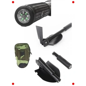 Portatif Katlanabilir Kazma Kürek Seti - Pusulalı