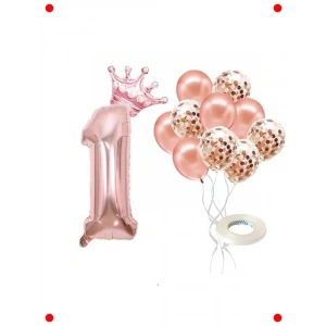 Rose Gold Folyo Balon Seti: 1 Rakam, Taç ve Konfetili
