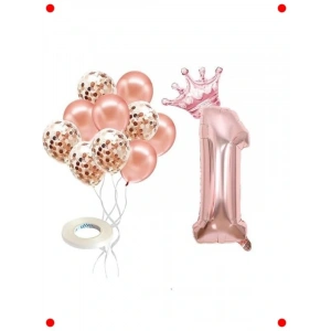Rose Gold Folyo Balon Seti: 1 Rakam, Taç ve Konfetili