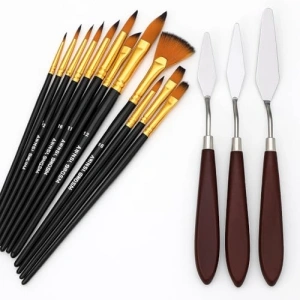 Sanat Malzemeleri Seti, 12’li Fırça + 5’li Metal Spatula
