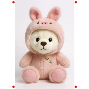 Şapkalı Peluş Ayıcık - Pembe Tavşan Kostümlü Uyku Arkadaşı