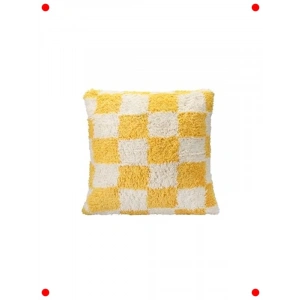 Sarı Dokuma Yastık Kılıfı - Modern Kare Desen (45x45cm)