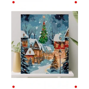 Sayılarla Boyama Tuval Seti (40x50 CM, Çıtalı) Yılbaşı Temalı