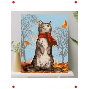 Sayılarla Boyama Tuval Seti, 40x50 cm, Kedi ve Sonbahar