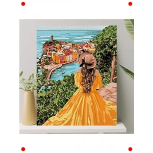 Sayılarla Boyama Tuval Seti - 40x50 cm, Sarı Elbiseli Kız