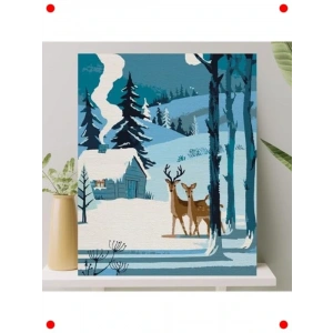 Sayılarla Boyama Tuval Seti - Kardaki Geyikler (40x50 cm)