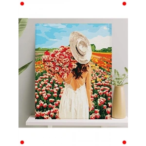 Sayılarla Lale Boyama Seti - Fırça ve Boya Dahil (40x50cm)