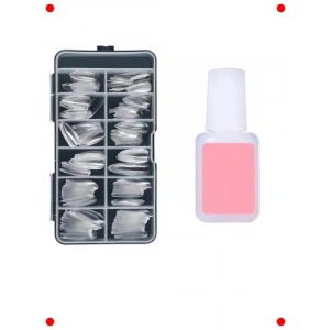 Şeffaf Badem Takma Tırnak ve Güçlü Yapıştırıcı Seti