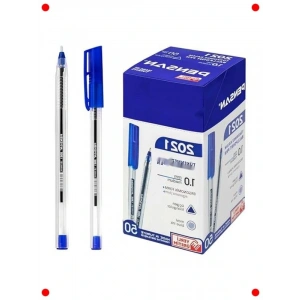 Şeffaf Üçgen Gövdeli Tükenmez Kalem (Mavi, 50 Adet)