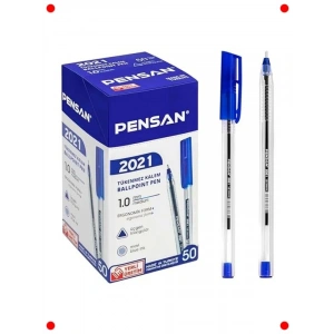 Şeffaf Üçgen Gövdeli Tükenmez Kalem (Mavi, 50 Adet)