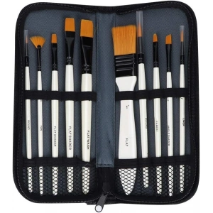 Sentetik Fırça Seti, 10 Adet, Fermuarlı Kılıf