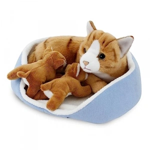 Sepet İçinde Yavrulu Kedi Peluş Oyuncak