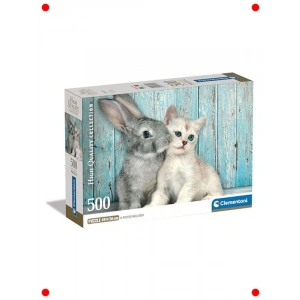 Sevimli Kedi ve Tavşan Manzarası - 500 Parça Yapboz