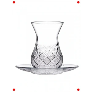 Şık Damla Desenli Cam Çay Takımı