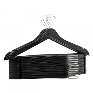 Siyah Ahşap Görünümlü Plastik Kıyafet Askısı, 24 Adet Set