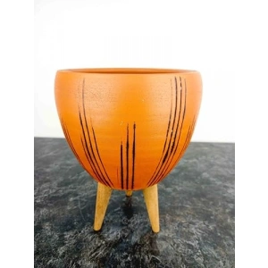 Siyah Çizgi Desenli Terrakota Saksı, 15 cm 3 Ayaklı