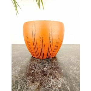 Siyah Çizgi Desenli Terrakota Saksı, 15 cm Tekli Çiçeklik