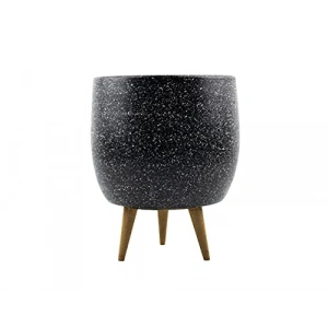Siyah granit toprak saksı, 3 ayaklı, salon çiçekliği