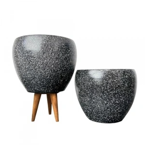 Siyah Granit Toprak Saksı Seti, 3 Ayaklı ve 4 Ayaklı