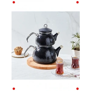 Siyah Kristal Emaye Çaydanlık Takımı