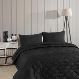 Siyah Renk Tek Kişilik Çok Amaçlı Pike Yatak Örtüsü