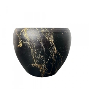 Siyah Üzeri Gold Mermer Saksı, 15 cm Tekli Çiçeklik