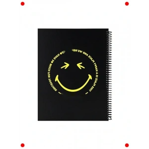 Smiley Desenli Sert Kapaklı Çizgili Defter