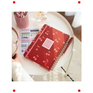 Spiralli Sert Kapak Not Defteri - 17x24 cm, Kareli, Kiraz