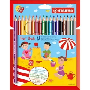 STABILO Trio Thick - Kuru   - 18li Paket - Çeşitli Renkler + mtıraş