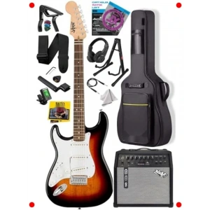 Str Stili Elektro Gitar Seti - Gül Klavye, SSS, 50W Amfi