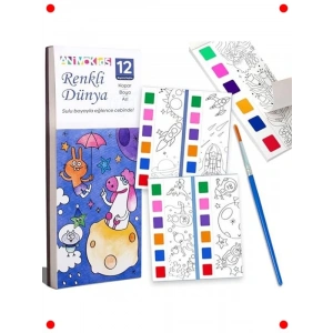 Sulu Boya Boyama Kitabı ve Fırça Seti - 12 Sayfa