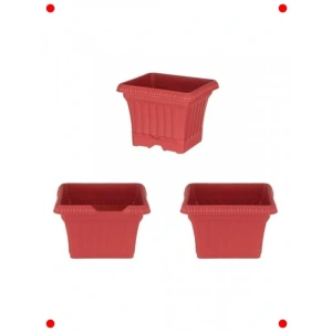 Tabaklı Balkon Saksı Seti – Mercan Kırmızı 3lü