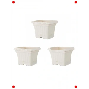 Tabaklı Balkon Saksısı 3 Adet Pastel Beyaz 2.2 Litre