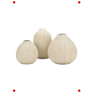 Taş Desenli Siyah Puantiyeli Vazo Seti - 3 Parça