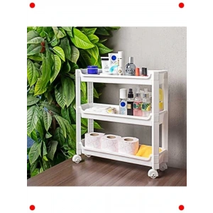 Tekerlekli 3 Katlı Çok Amaçlı Ornizer Raf - Beyaz