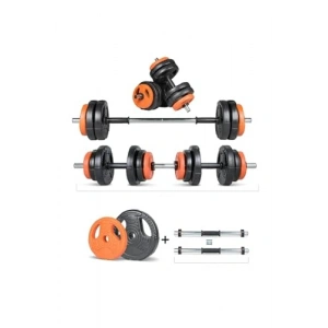 Turuncu-Siyah 17 Parça Multifonksiyonel Halter ve Dambıl Seti