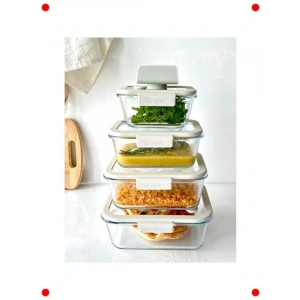 Vakum Cam Saklama Kabı Seti, Bej, 5 Parça