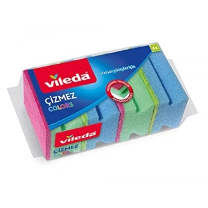 Vileda 169750 Colors Çizmez Sünger 4lü Oluklu, Yeşil-Mavi-Pembe