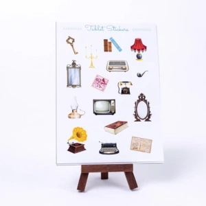 Vintage Tasarımlı Renkli Şekilli Tablet Sticker Seti, A5 Boyut