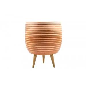 Yan Çizgi Desenli 19 cm Toprak Saksı, 3 Ayaklı