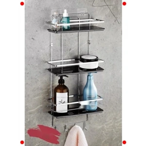 Yapışkanlı Ayarlanabilir Banyo Rafı Şampuanlık Krom-Siyah
