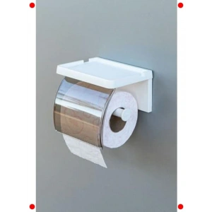 Yapışkanlı Kapaklı Tuvalet Kağıdı Askısı, Beyaz