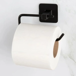 Yapışkanlı Siyah Tuvalet Kağıdı Askısı, Kare Tasarım